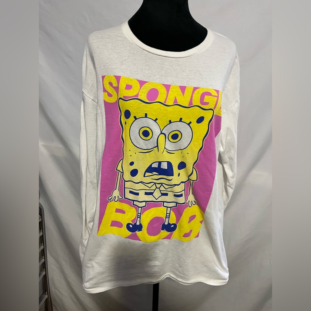 Nickelodeon SpongeBob SquarePants Graphic Tee shirt‎ Long Sleeve White Cartoon
